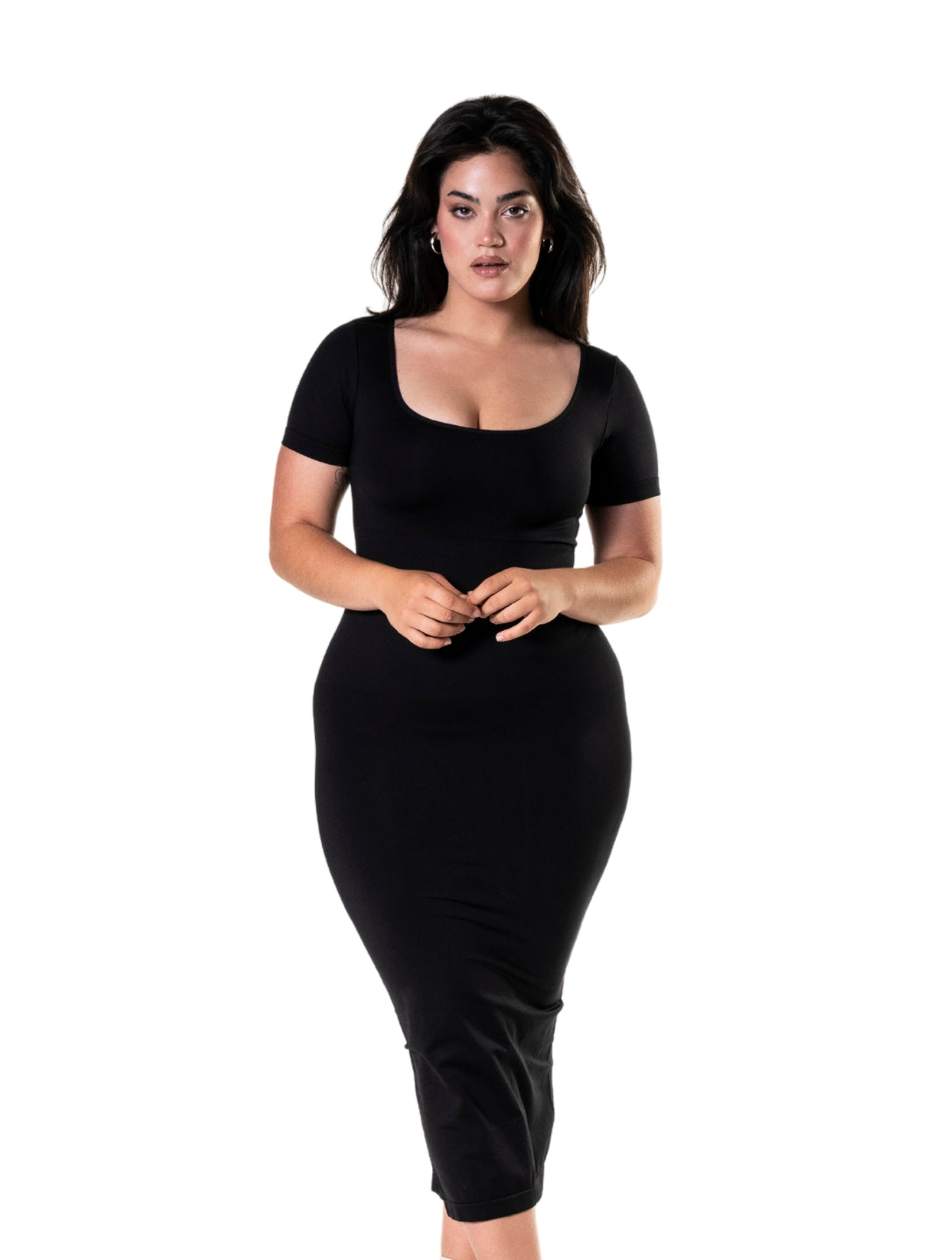 Bodycon Shapewear Midi Slit Dress with Short Sleeves HeyShape