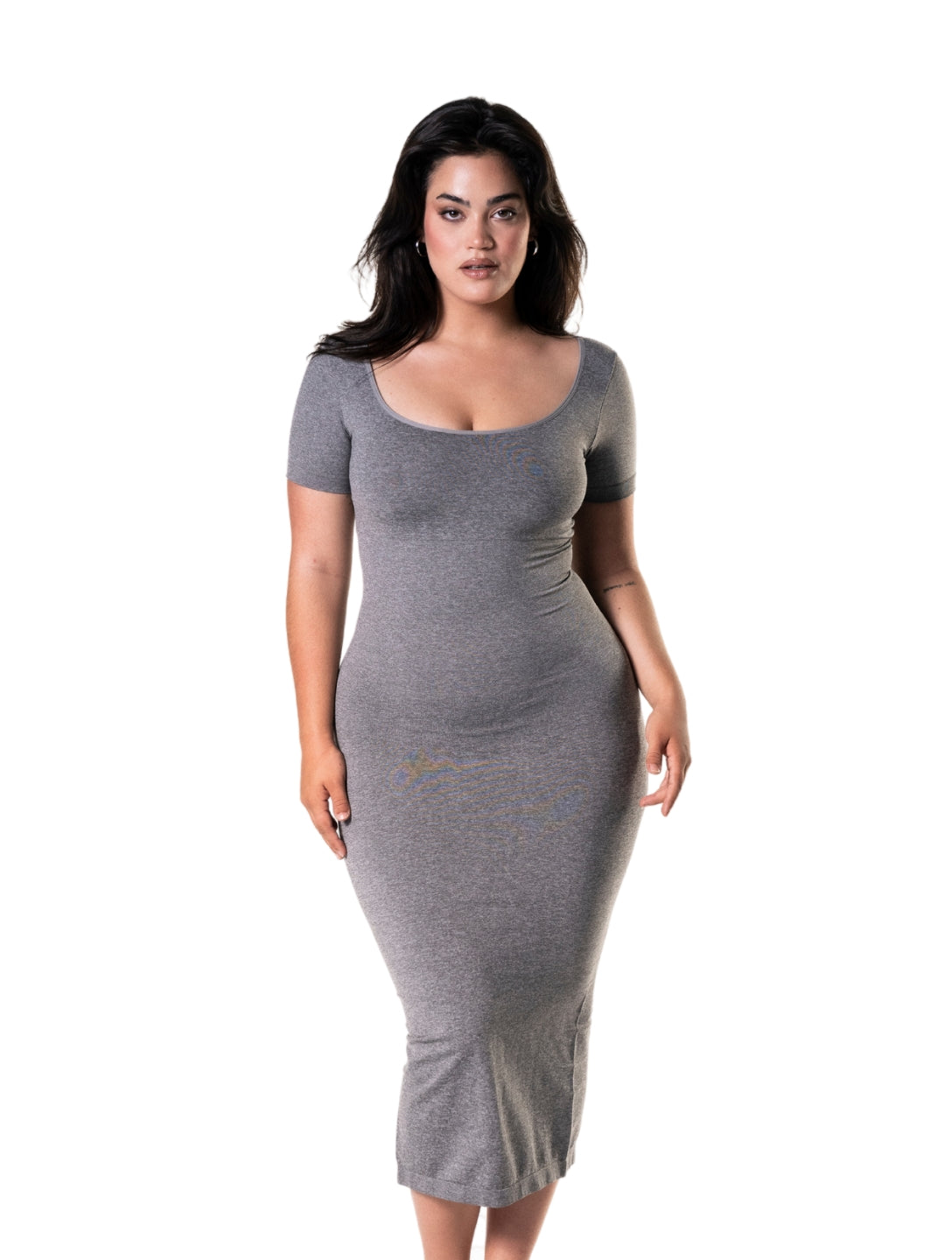 Bodycon Shapewear Midi Slit Dress with Short Sleeves HeyShape