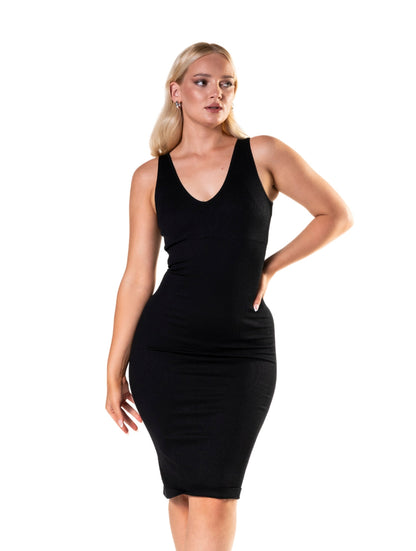 Deep V-Neck Seamless Midi Dress HeyShape