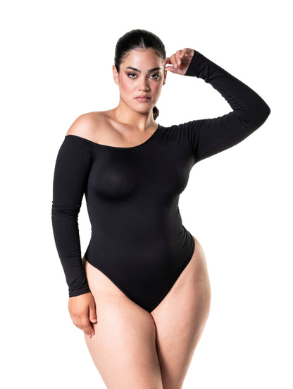 One Shoulder Long Sleeve Thong Bodysuit HeyShape