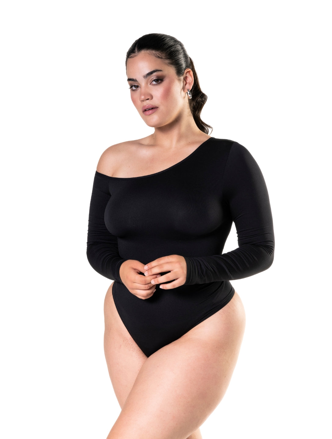 One Shoulder Long Sleeve Thong Bodysuit HeyShape