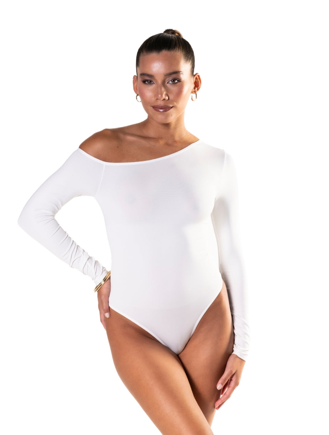 One Shoulder Long Sleeve Thong Bodysuit HeyShape