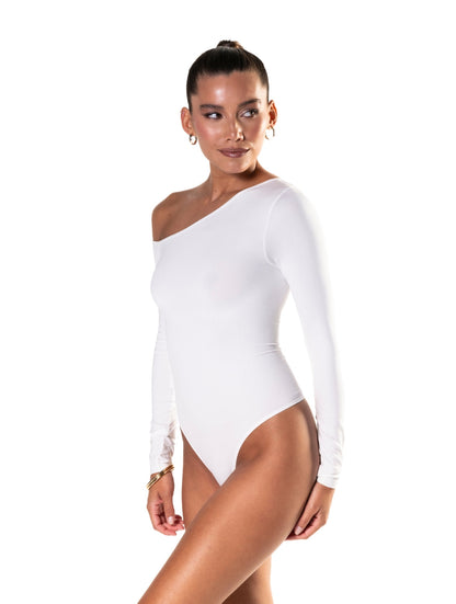 One Shoulder Long Sleeve Thong Bodysuit HeyShape