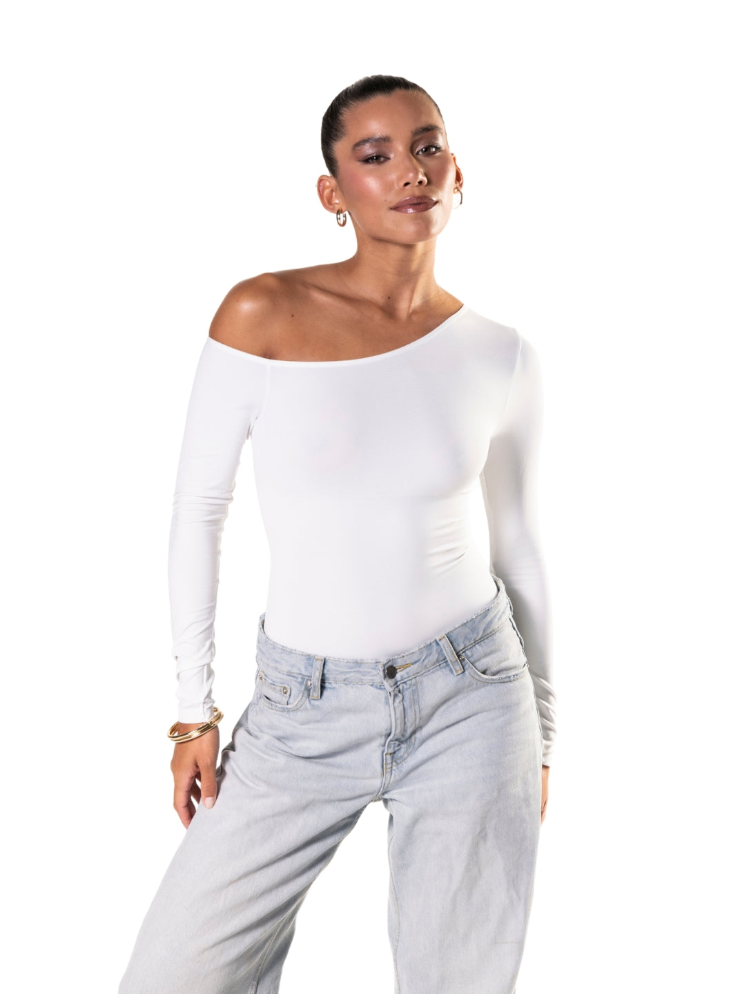 One Shoulder Long Sleeve Thong Bodysuit HeyShape