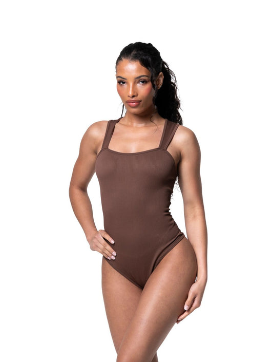 Ribbed Square Neck Shapewear Bodysuit HeyShape