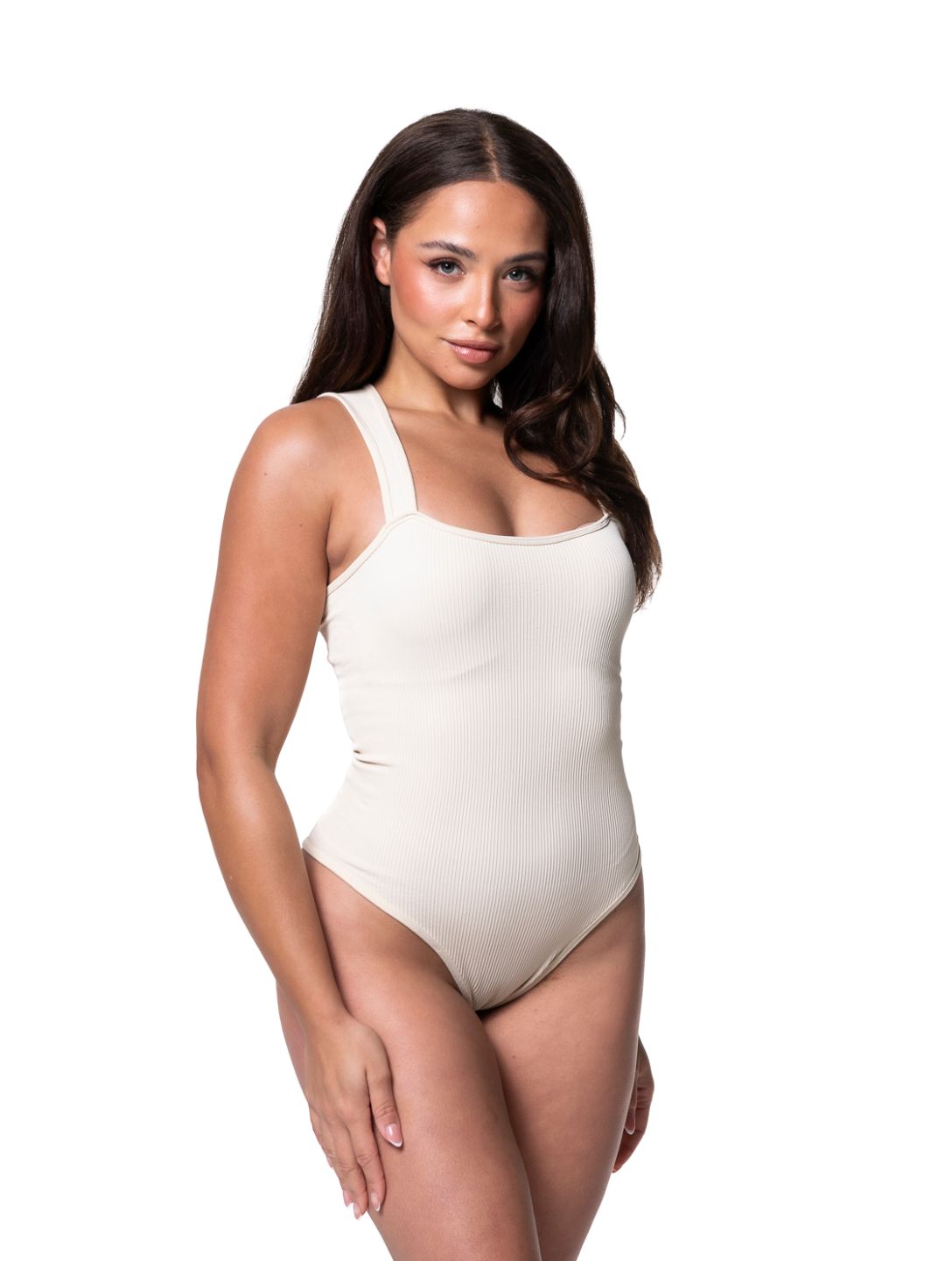 Ribbed Square Neck Shapewear Bodysuit HeyShape