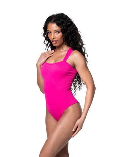 Ribbed Square Neck Shapewear Bodysuit HeyShape