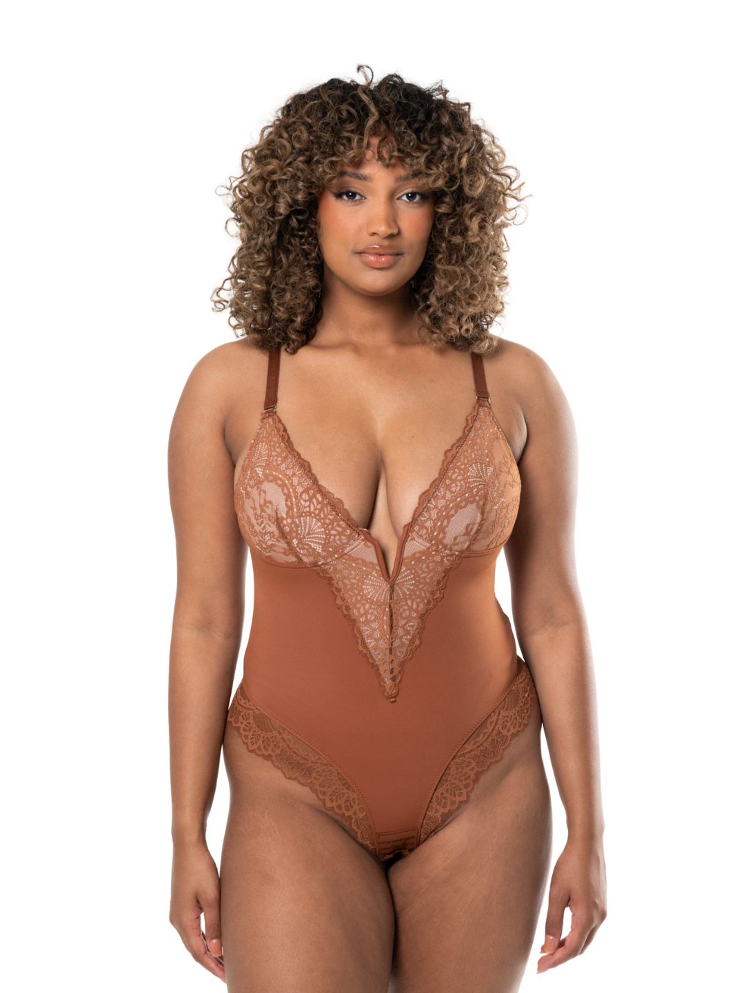 V-Neck Half Laced Bodysuit HeyShape