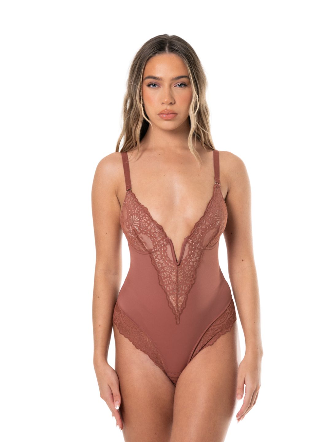 V-Neck Half Laced Bodysuit HeyShape