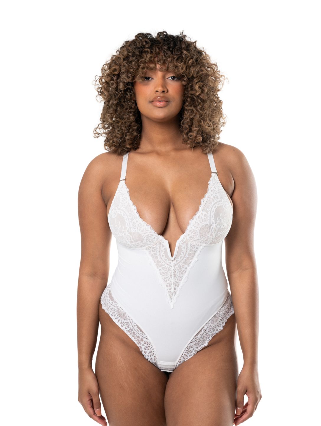 V-Neck Half Laced Bodysuit HeyShape