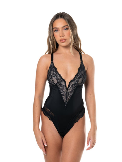 V-Neck Half Laced Bodysuit HeyShape