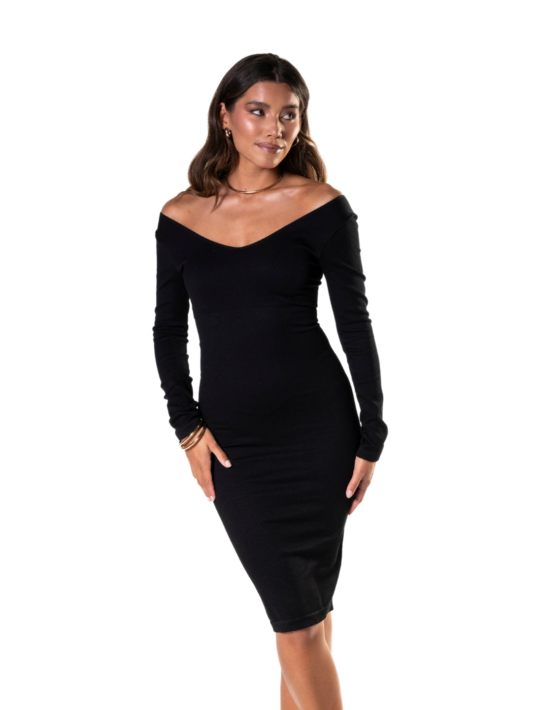 V-Neck Long Sleeve Dress HeyShape