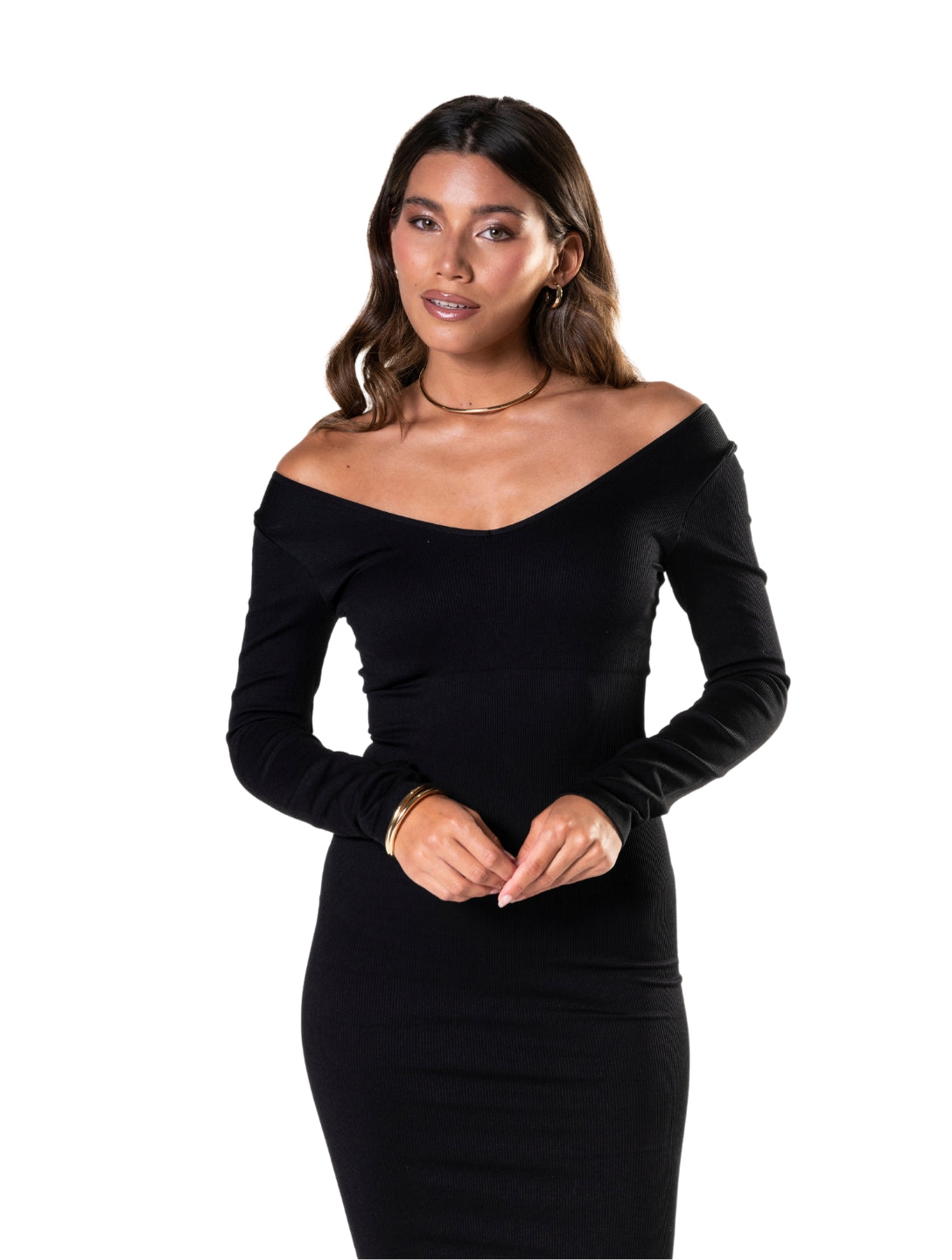 V-Neck Long Sleeve Dress HeyShape