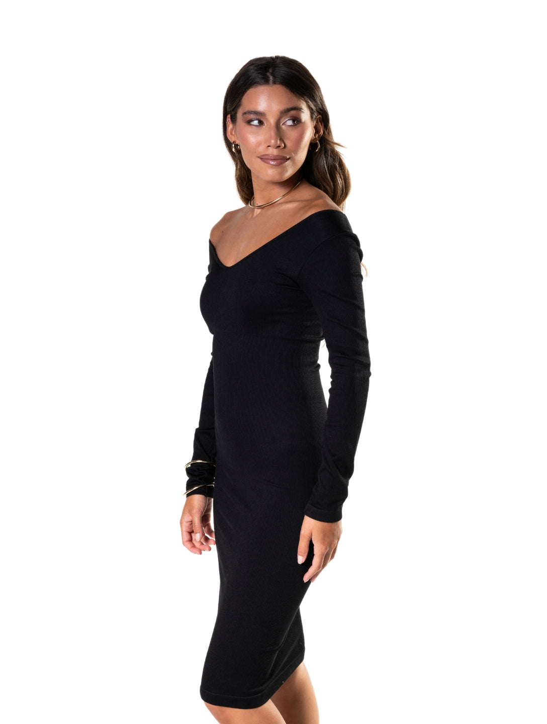 V-Neck Long Sleeve Dress HeyShape