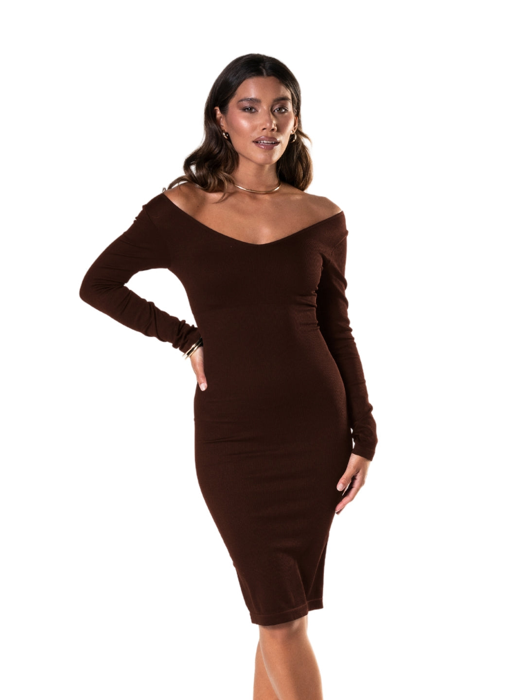 V-Neck Long Sleeve Dress HeyShape