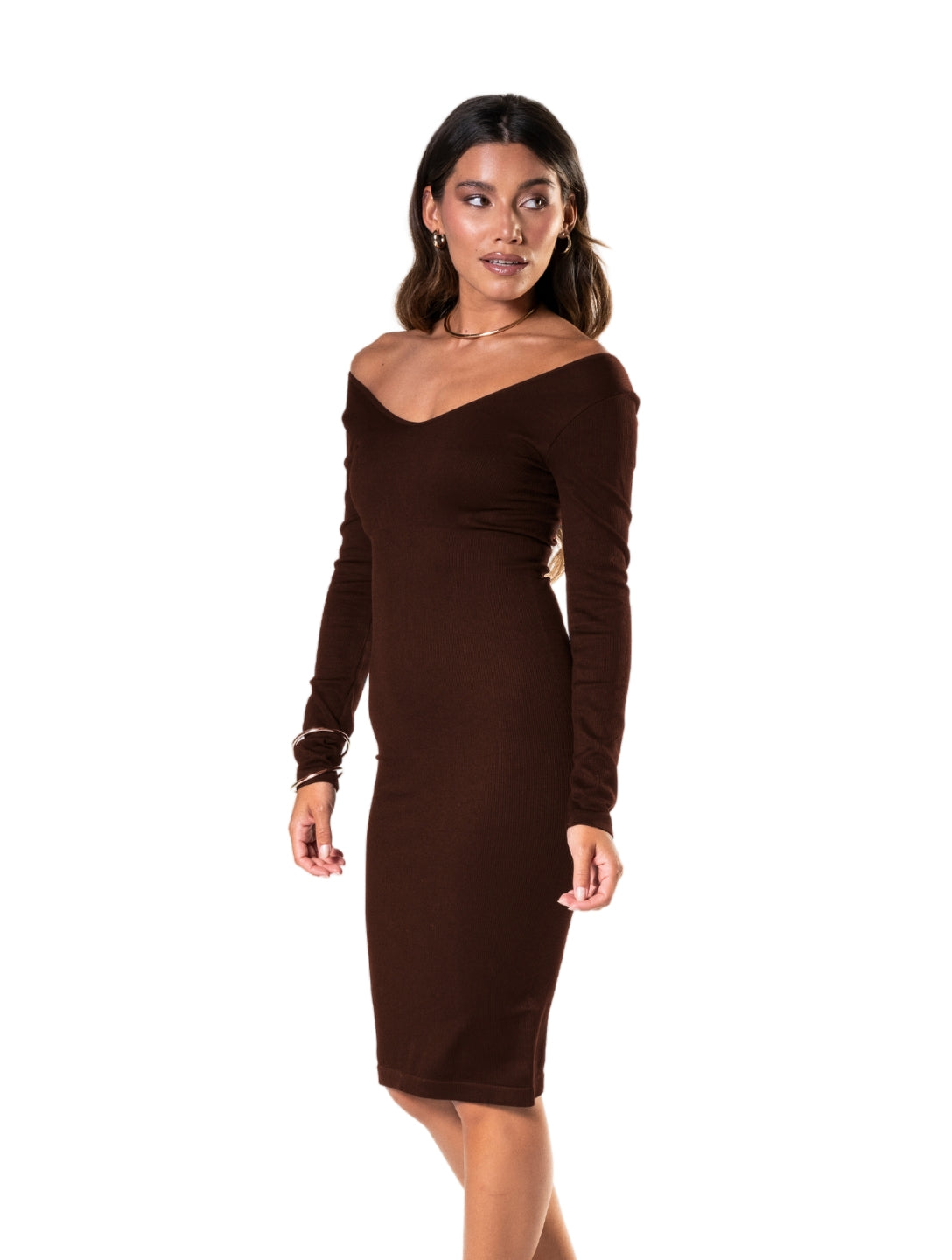 V-Neck Long Sleeve Dress HeyShape